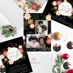 Black Formal Christmas Poinsettia Holiday Party Invitation