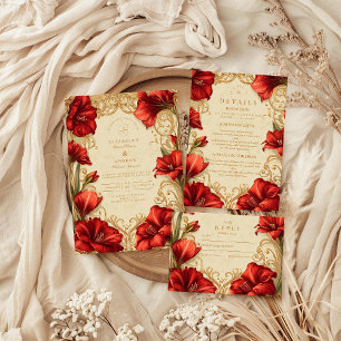 Art Nouveau Red Amaryllis Wedding Invitation