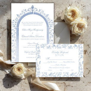 Classic Blue Floral Garden Toile Response Card