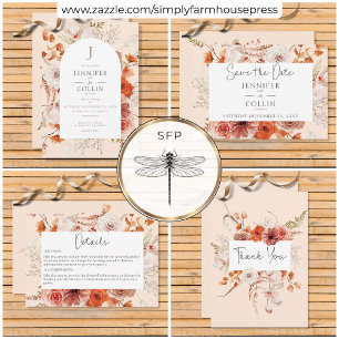 Boho Burnt Orange Floral Arch Monogram Peach Thank You Card