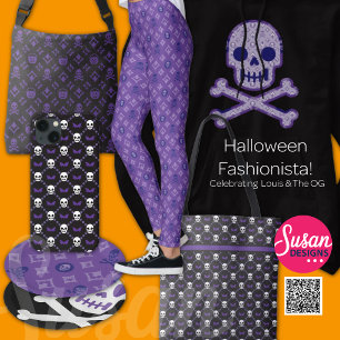 "Designer Halloween, Louis V Purple Skull Design Shower Curtain