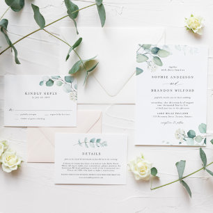 Boho Watercolor Eucalyptus Leaves Greenery Wedding Invitation