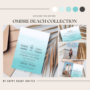 Ombre Beach Destination Ocean Anchor Wedding Invitation