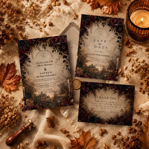 Moody Dark Autumn Wedding Save The Date