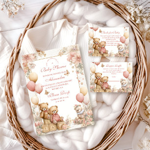 Blush Teddy Bear Baby Shower Invitation
