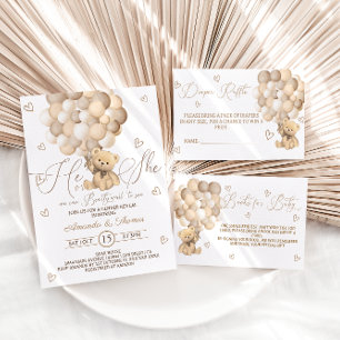 Bear Balloons Gender Reveal Thank You Card