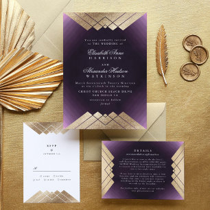 Geometric Purple Gold Gatsby Wedding Wrap Around Label