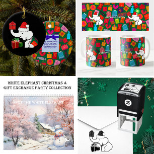 Santa White Elephant Christmas Gift Pattern Gift Tags