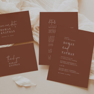 Modern Chic Terracotta Rust All In One Wedding Invitation