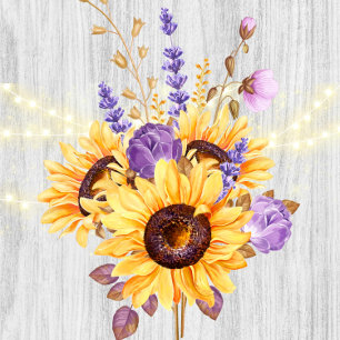 Spring Sunflower Purple Peony Wedding Shower Invitation