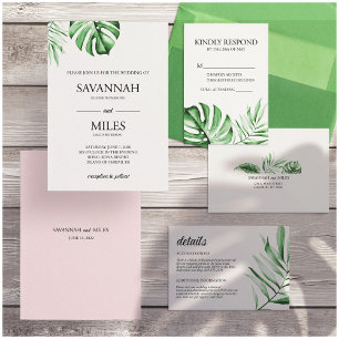 Tropical Green Palm Leaf Frame Wedding Invitation