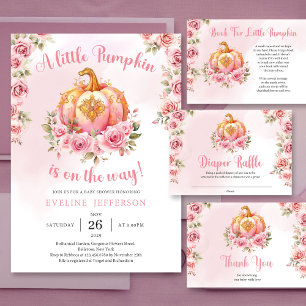 A little pumpkin is on the way pink and gold  invitation