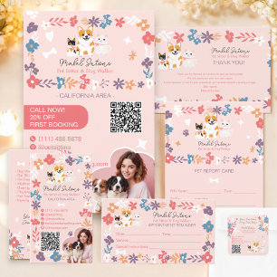 Whimsical floral cute pastel pet sitter dog walker square sticker