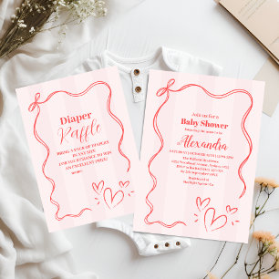 Pink Stripe Coquette Bow  Baby Shower Invitation