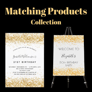 Birthday white gold glitter budget invitation flyer