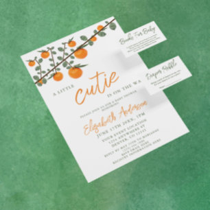 Little Cutie Orange Gender Neutral Baby Shower Sparkling Wine Label