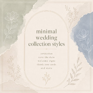 Sage Blue Botanical minimal Wedding  Invitation