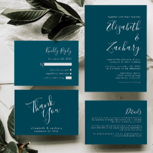Modern Script Teal Wedding RSVP Card