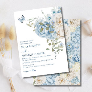 Romantic Dusty Blue Watercolor Floral Wedding Acrylic Invitations
