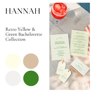 Retro Modern Green & Yellow Bachelorette Weekend Invitation