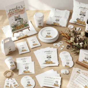 Raccoon Woodland Animals Baby Shower backdrop Tapestry