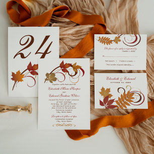 Rustic Falling Leaves Wedding RSVP Card