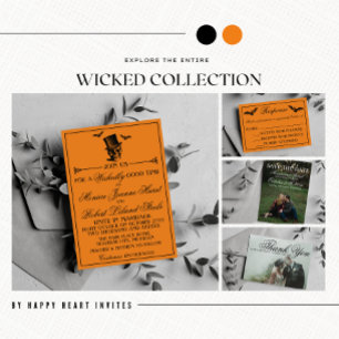 Gothic Lace Halloween Orange Black Wedding Invitation