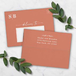 Simple Clay Terracotta & Blush Ombre Wedding All In One Invitation