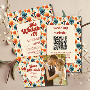 Groovy Retro 70s Floral Wedding All In One Invitation