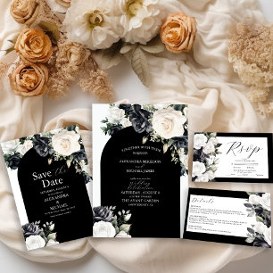 Elegant Black and White Floral Wedding Invitation