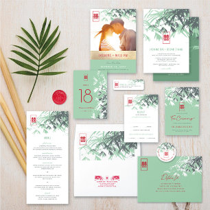 Mint Green Bamboo Leaves Zen Asian Wedding Photo Save The Date
