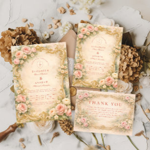 Floral Baroque Rose Gold Wedding Invitation