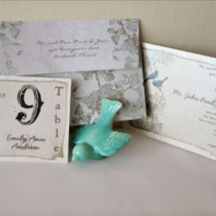 Vintage Birds Damask Wedding Invitations