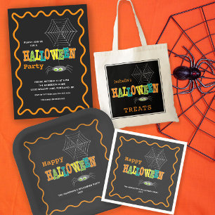 Halloween Party Cute Spider Colourful Typography Invitation