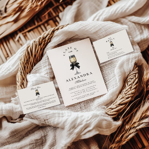 Black Bow Pearl Champagne Graduation RSVP Card