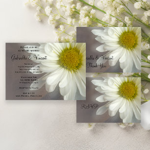 Soft White Daisy on Grey Wedding RSVP