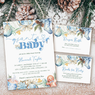 Diaper Raffle Christmas Santa Blue Baby Shower Enclosure Card