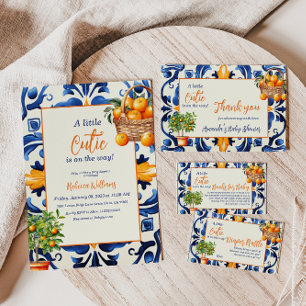 Italian Blue Tile Cutie Orange Citrus Baby Shower Invitation