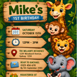 Wild One Safari 1st Birthday Invitation   Cute Jun