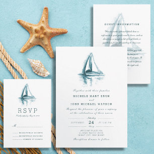 Watercolor Sailing Boat Wedding Invitation