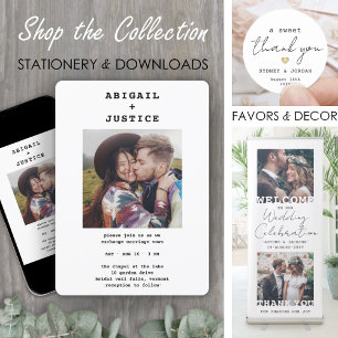 QR RSVP All-In-One Chic Typewriter 2 Photo Wedding Invitation