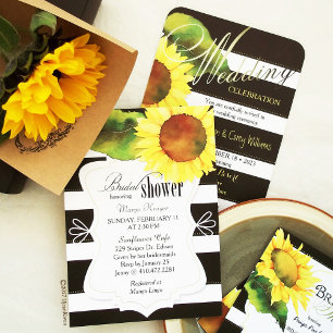 Modern Black White Stripes Sunflower Wedding Invitation