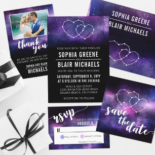 Galaxy Wedding Hearts Constellation Save The Date Invitation