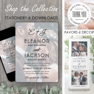 Stylish Deco Typography & Monogram 2 Photo Wedding Invitation