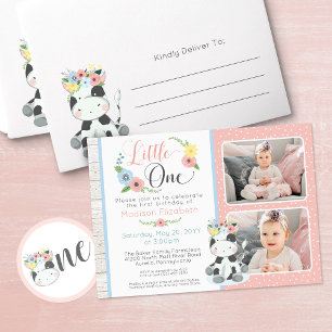 Baby Cow Floral Number One 1st Birthday Party Clas Classic Round Sticker