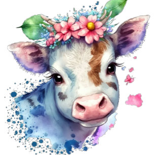 Watercolor Cute Cow with Florals Girl Baby Shower  Invitation