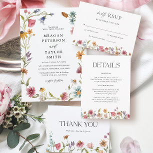 Garden Floral Wildflower Spring Wedding All In One Invitation