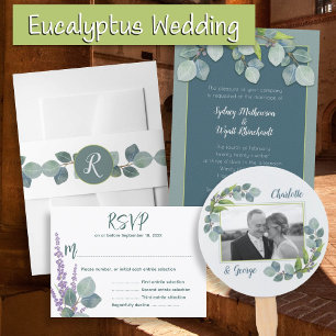Simple Ceremony Eucalyptus Leaves Wedding Invitation