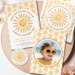 Boho First Trip Around The Sun 1st Birthday Party Classic Round Sticker