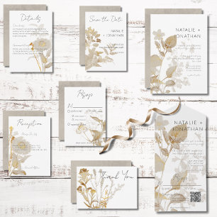 Neutral Tan Wildflowers Modern Wedding Save The Date